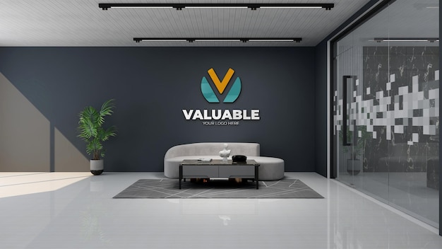 3d company logo mockup in modern office lobby waiting room