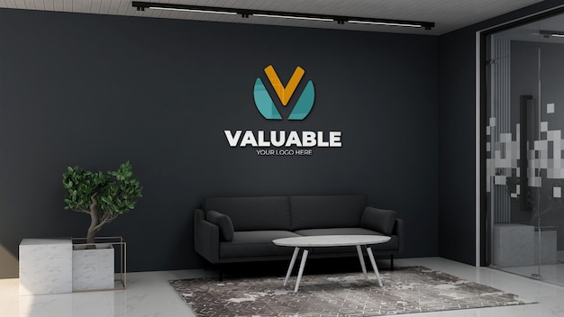 3d company logo mockup in modern office lobby waiting room Premium Psd