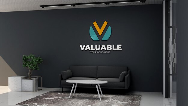 3d company logo mockup in modern office lobby waiting room Premium Psd