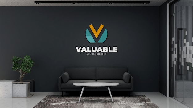 3d company logo mockup in modern office lobby waiting room Premium Psd