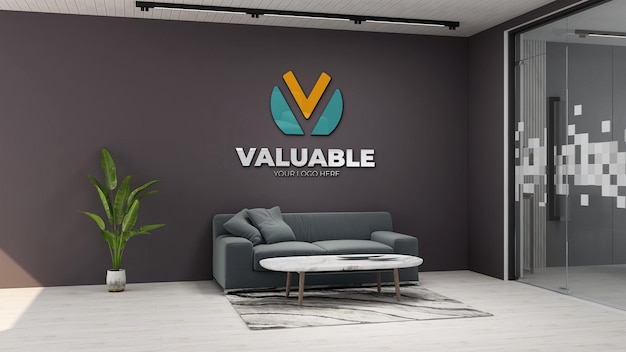 3d company logo mockup in modern office lobby waiting room Premium Psd
