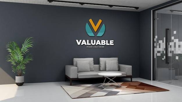 3d company logo mockup in modern office lobby waiting room