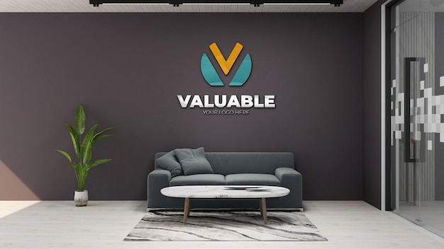 3d company logo mockup in modern office lobby waiting room