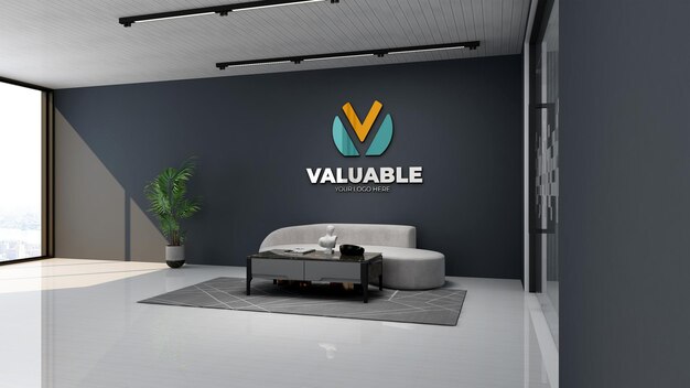 3d company logo mockup in modern office lobby waiting room Premium Psd