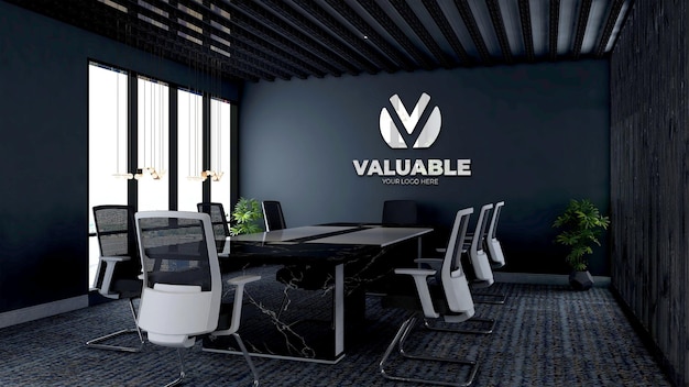 3d company logo mockup in the modern office meeting space