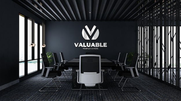 3d company logo mockup in the modern office meeting space
