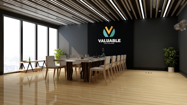 3d company logo mockup in the office meeting space