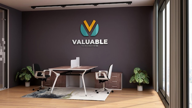 3d company logo mockup in the office workspace
