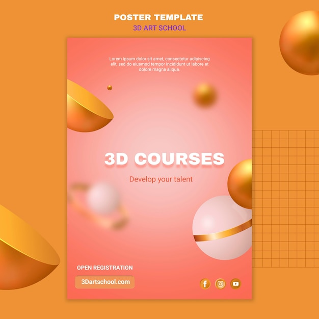 Free PSD 3d courses poster template