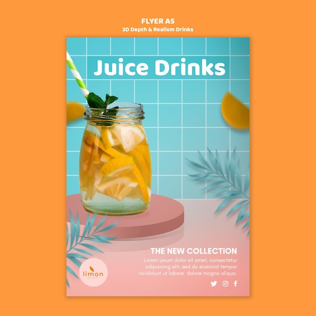 Free PSD 3d depth and realism drinks flyer