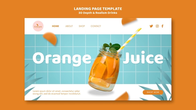 Free PSD 3d depth and realism drinks landing page