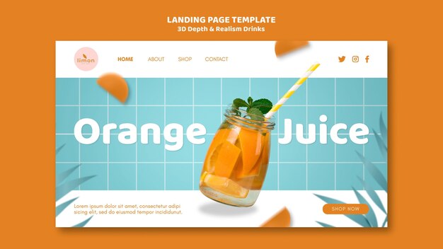 Целевая страница напитков 3d глубины и реализма