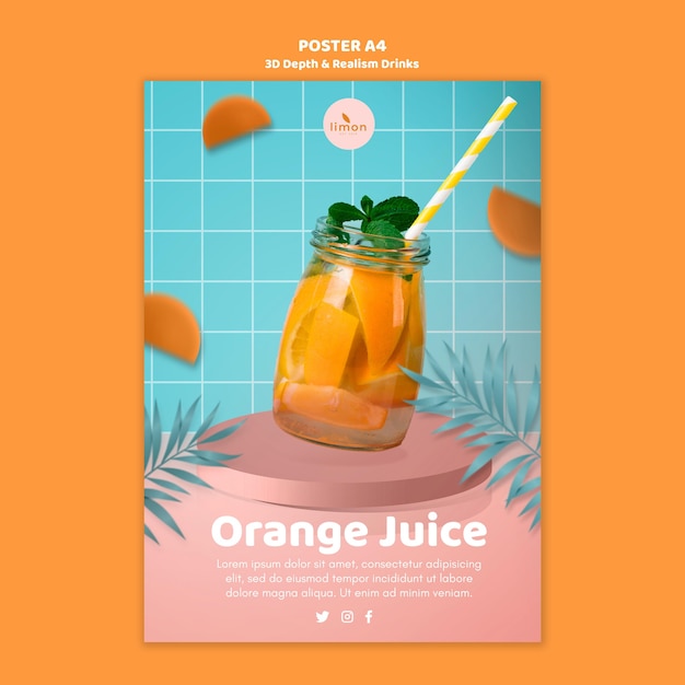 Free PSD 3d depth and realism drinks poster