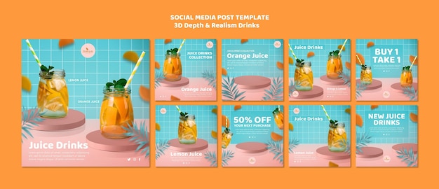 Free PSD 3d depth and realism drinks social media post