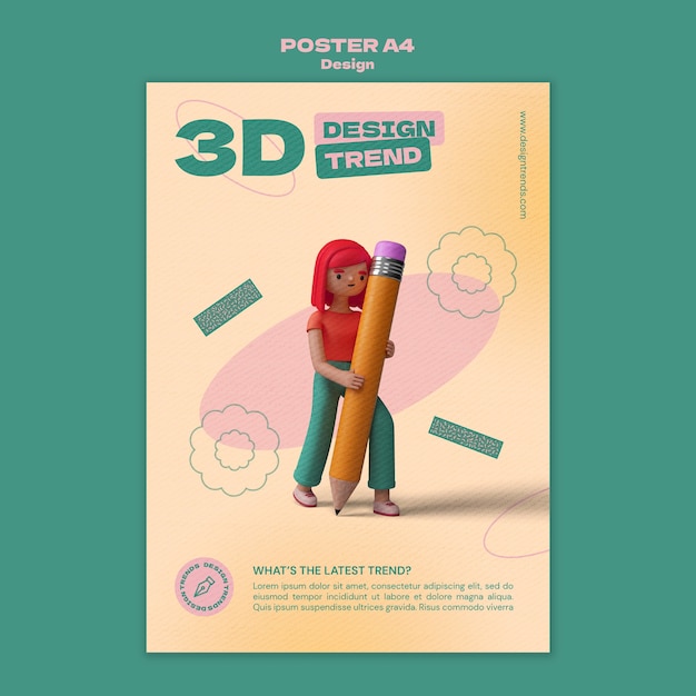 PSD gratuito modello di poster di progettazione 3d