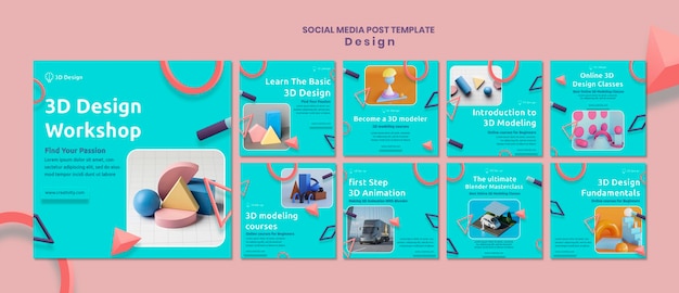 Free PSD 3d design workshop social media post