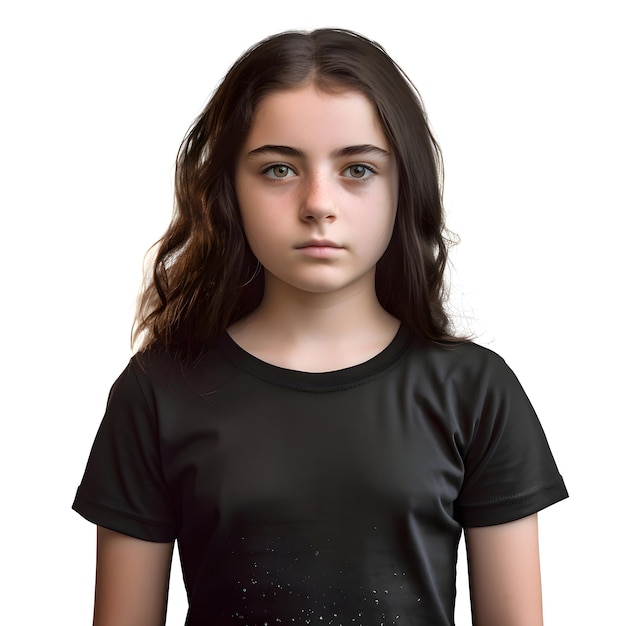 無料PSD 白い背景に隔離された黒いtシャツを着た十代の女の子の3dデジタルレンダリング