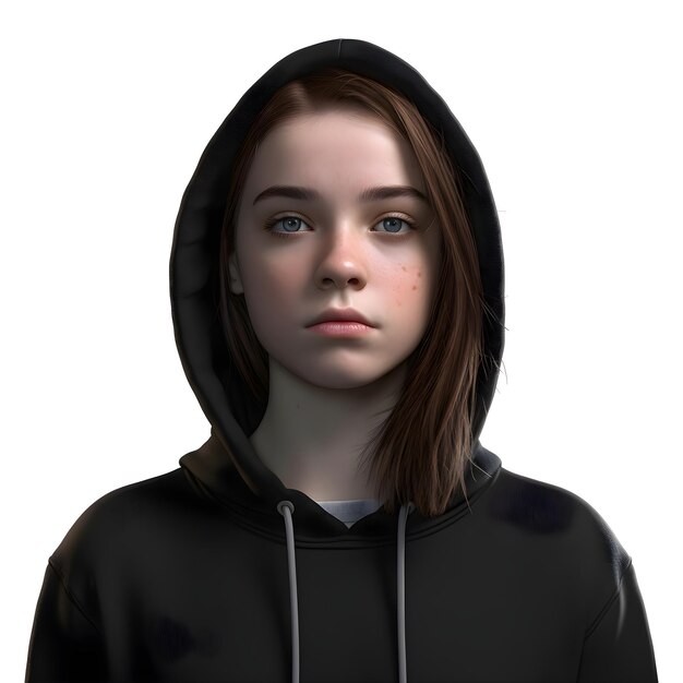 Free PSD 3d digital render of a teenager girl with a hood isolated on white background