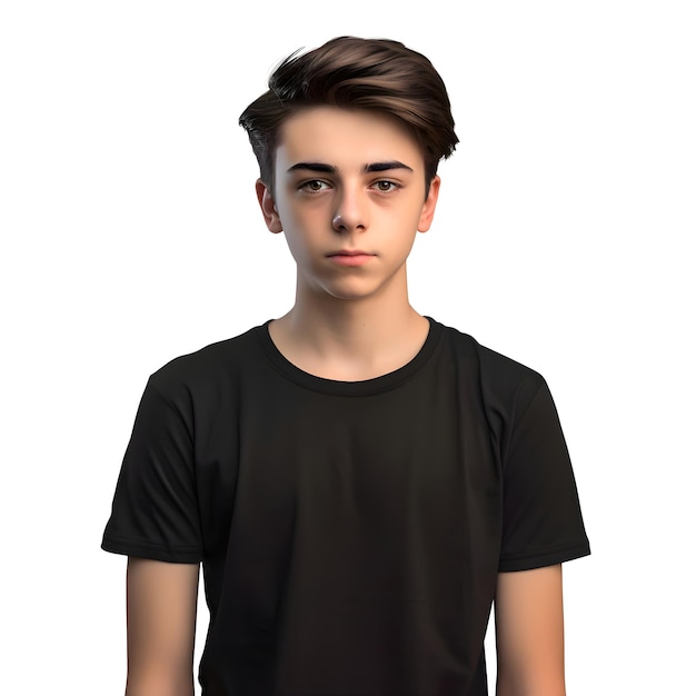 Free PSD 3d digital render of a teenager with a serious expression isolated on white background