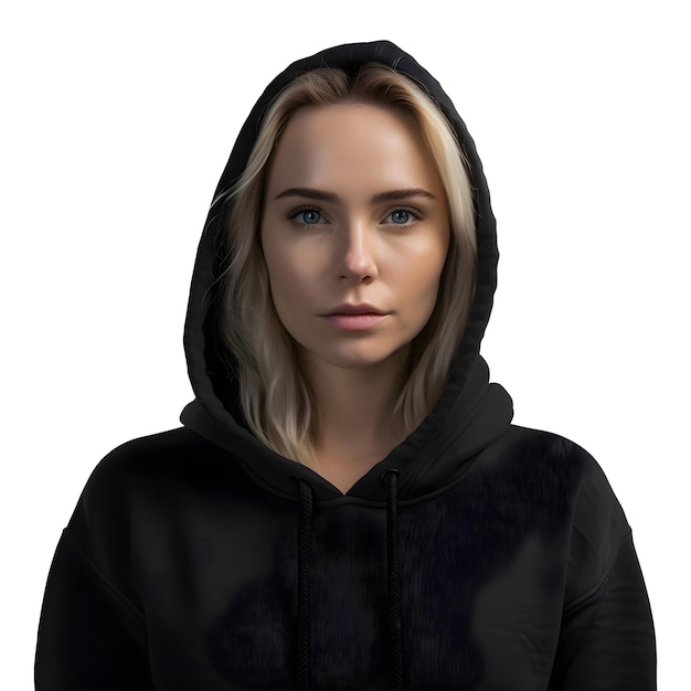 Free PSD 3d digital render of a young woman in a black hoodie isolated on white background