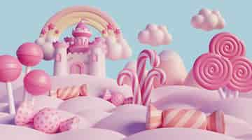 Free PSD 3d dreamscape with clouds and fairytale elements