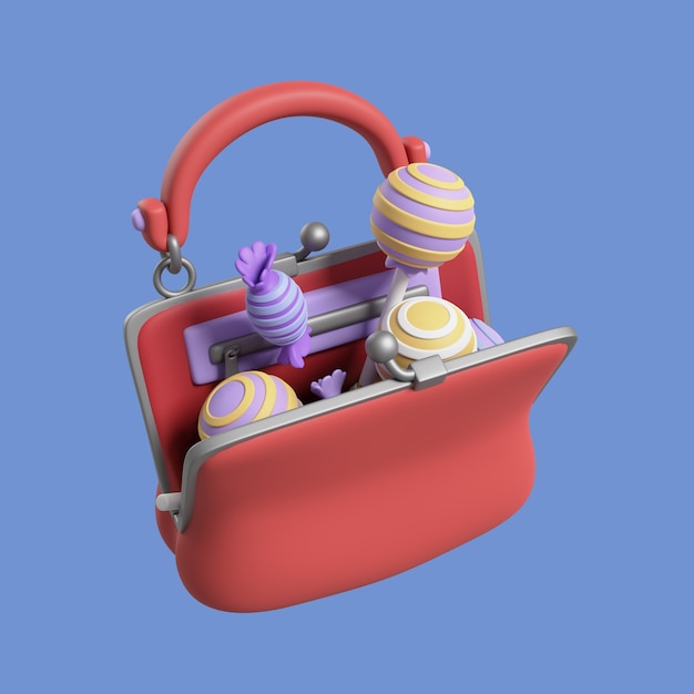 Бесплатный PSD 3d-икона пожилого человека со сладостями в сумке