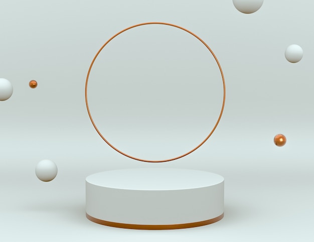 Бесплатный PSD 3d элегантная белая и латунная сцена с подиумом для размещения продукта и редактирования цвета