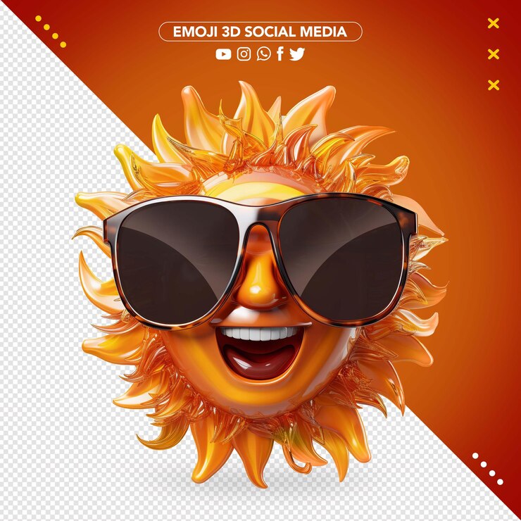 Free PSD 3d emoji sun orange with dark glasses