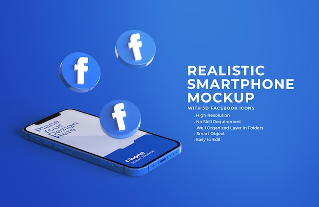 3d facebook icons with mobile screen mockup