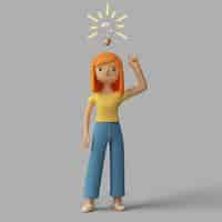 Free PSD 3d female character having an idea