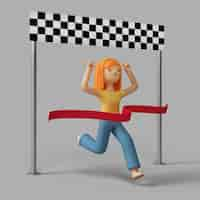 Free PSD 3d female character reaching finish line