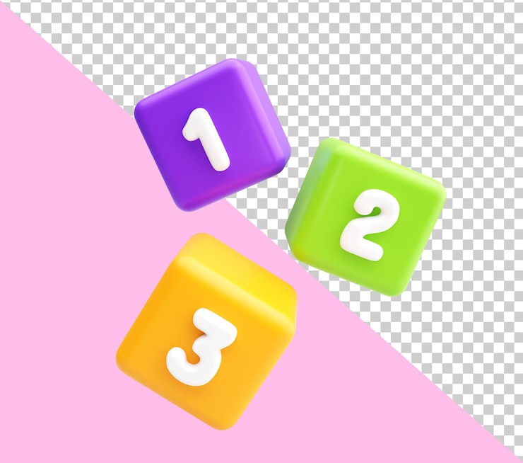 Free PSD 3d floating colorful number blocks for early learning