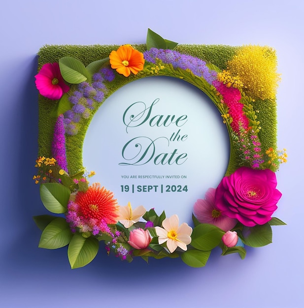 無料PSD 3d フローラル スタイル モダンな結婚式招待状グリーティング カード エレガントなビンテージ スタイル
