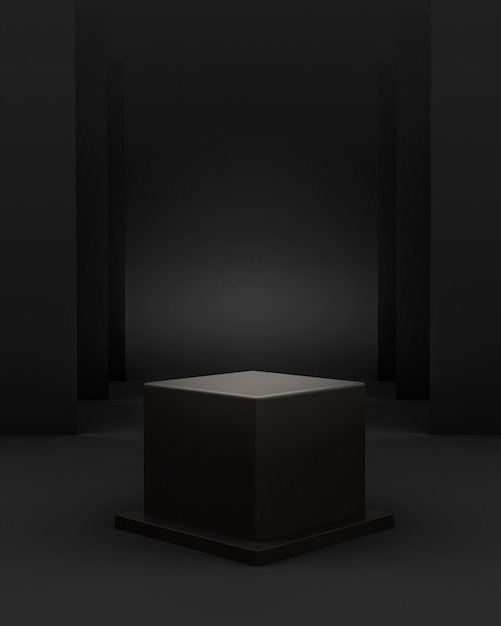 3d geometric black scene with cube podium and editable light for product placement