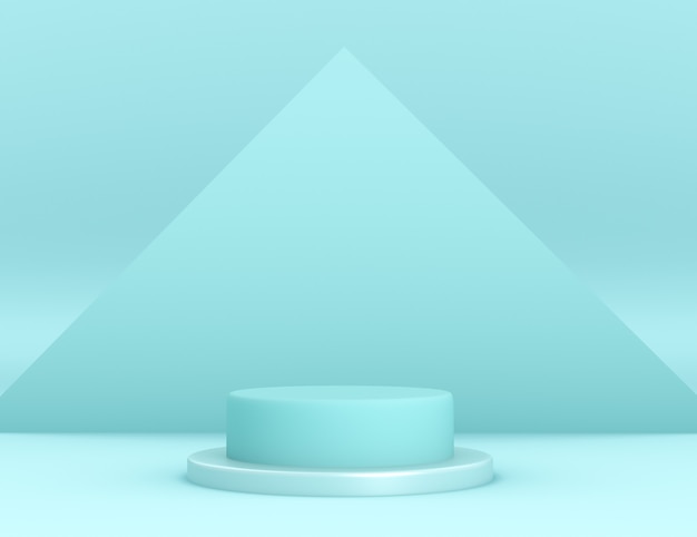 3D geometric cyan podium for product placement with triangular background and editable color