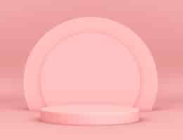 Free PSD 3d geometric pink podium for product placement with circular background and editable color