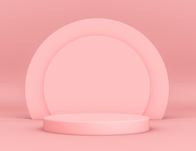 円形の背景と編集可能な色で製品を配置するための3D幾何学的なピンクの表彰台