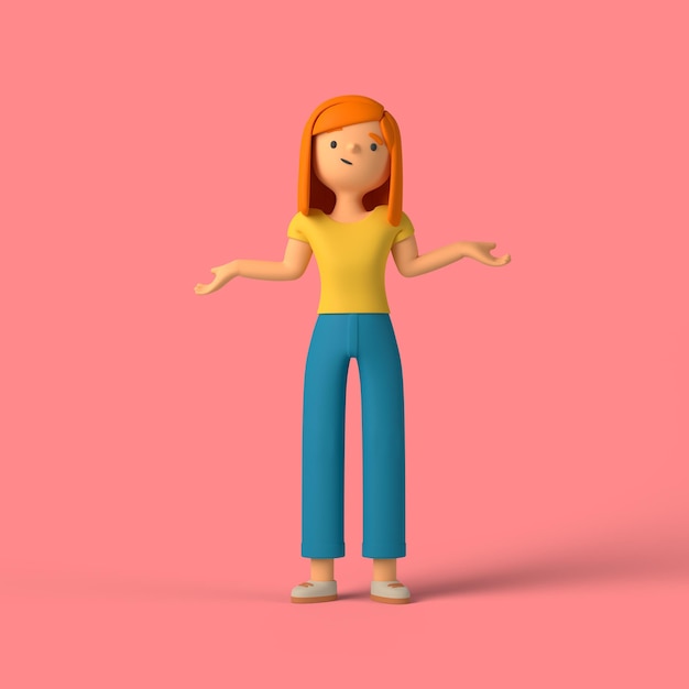 わからないポーズをしている3Dの女の子のキャラクター