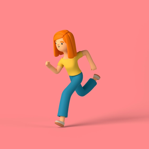 3d girl character running alone