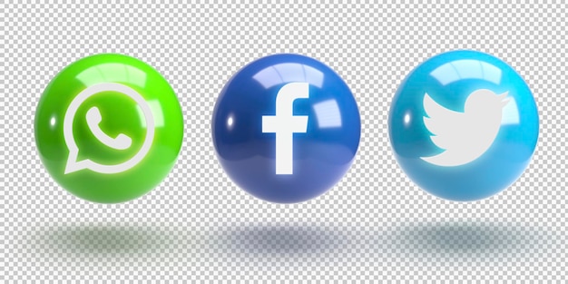 3D glowing spheres with social media logos