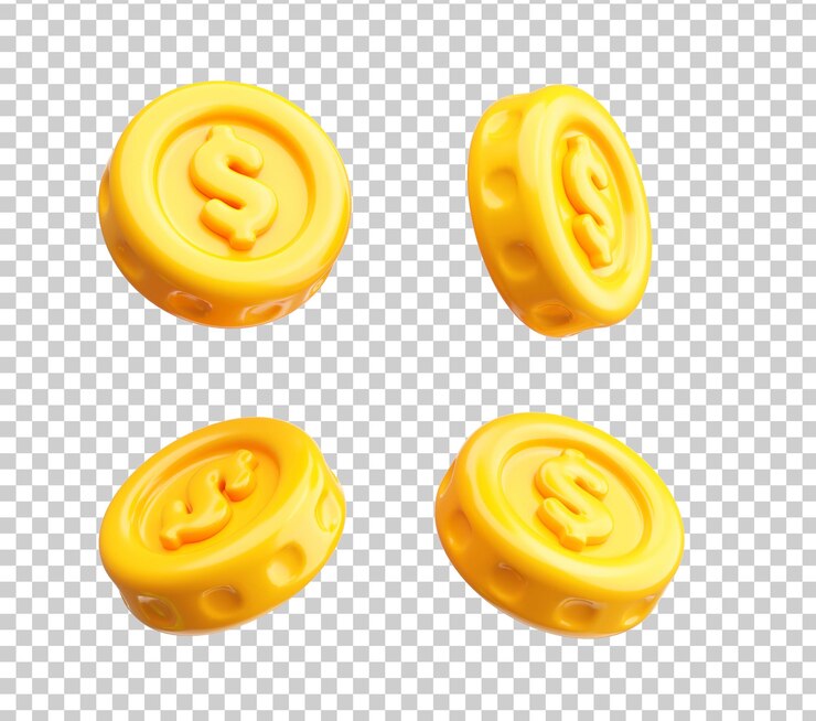 Free PSD 3d gold dollar coins set with shiny glossy style isolated