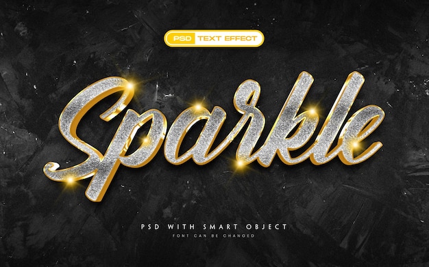 Бесплатный PSD Текстовый эффект в стиле 3d gold sparkle