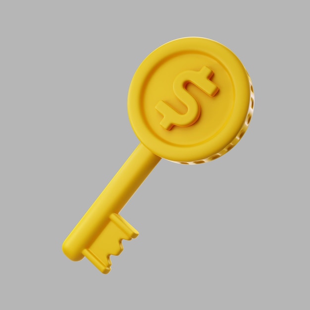 Free PSD 3d golden key with dollar coin