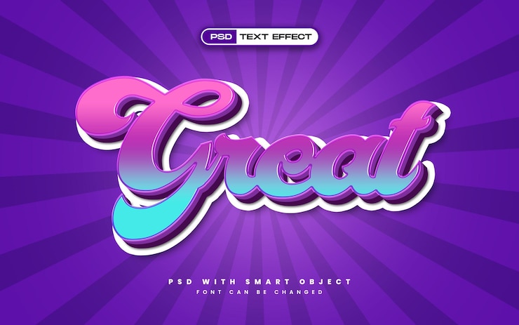 Free PSD 3d great colorful gradient text effect