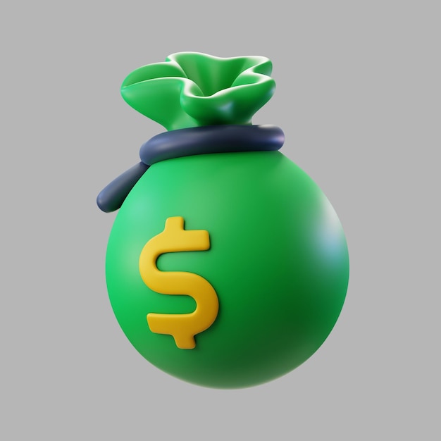 Free PSD 3d green bag of money with dollar sign