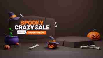 PSD gratuito podio di vendita di sconto di promozione di halloween 3d