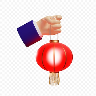 3d hand holding chinese red lantern for chinese new year decoration isolated 3d rendering
