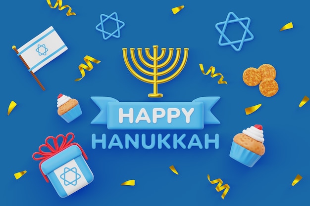 Free PSD 3d hanukkah still life background