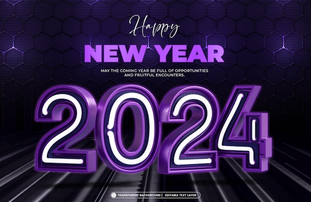 Free PSD 3d happy new year 2024 banner design template