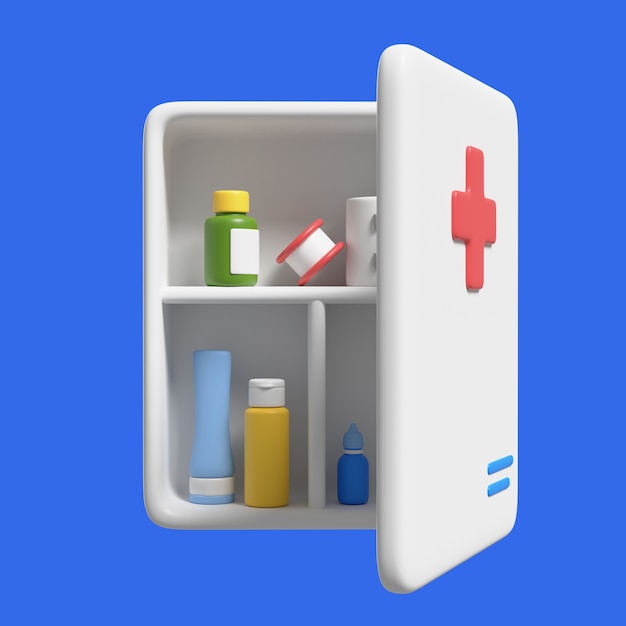 Icona sanitaria 3d con kit di pronto soccorso